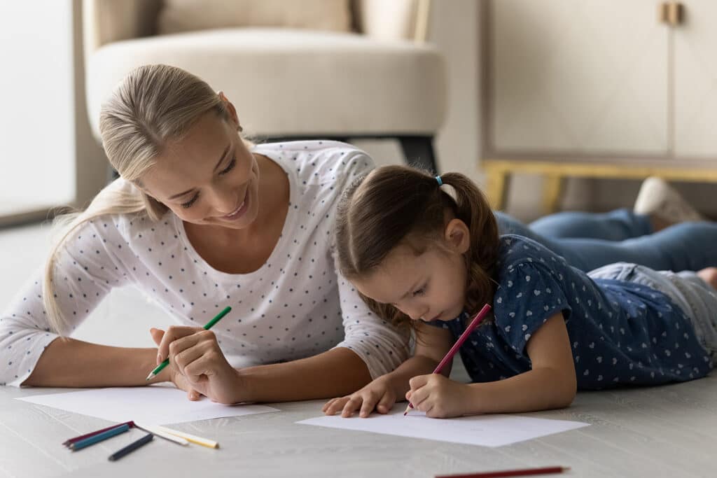 Single Mom doing homework with daughter